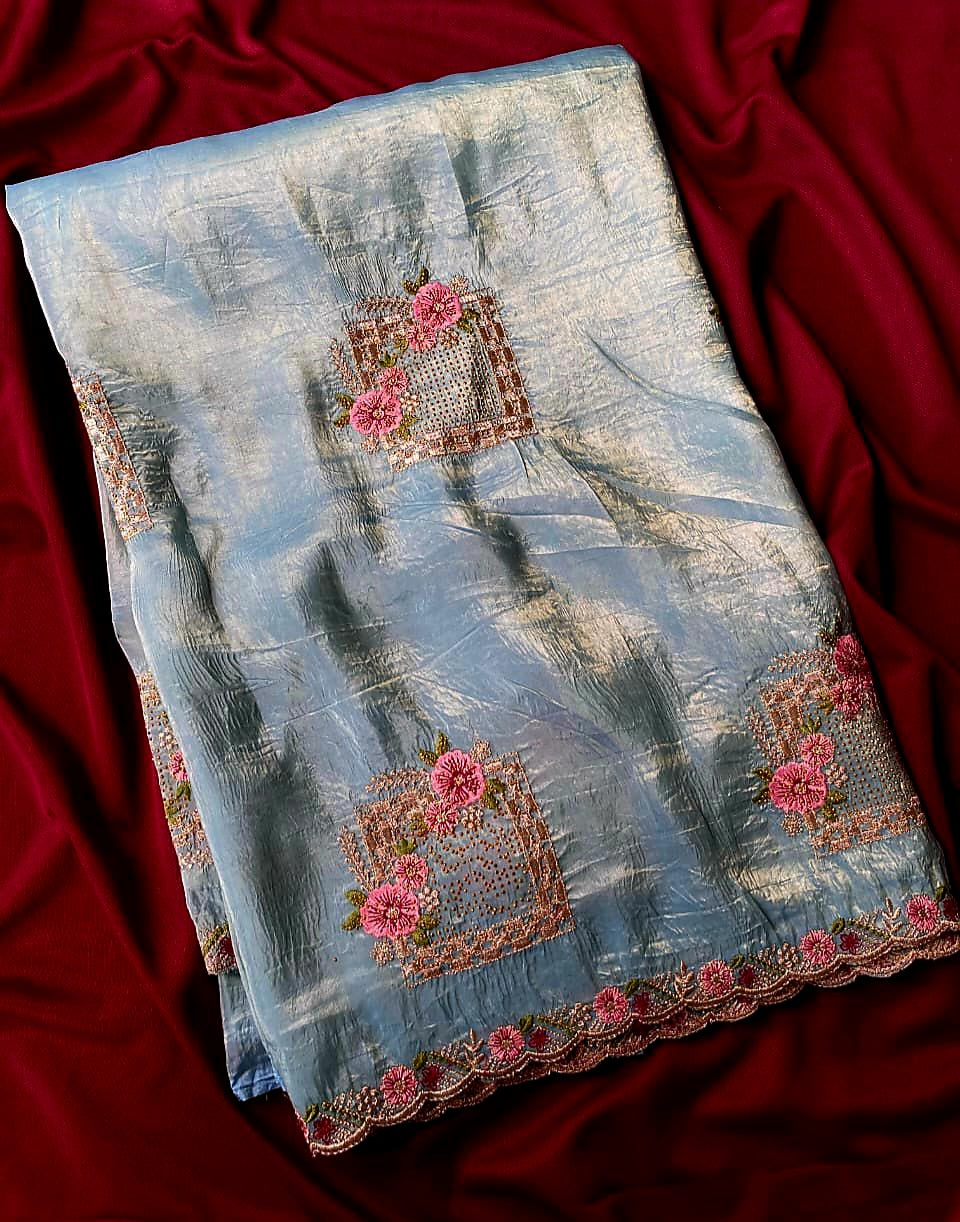 Paper silk saree with embroidery