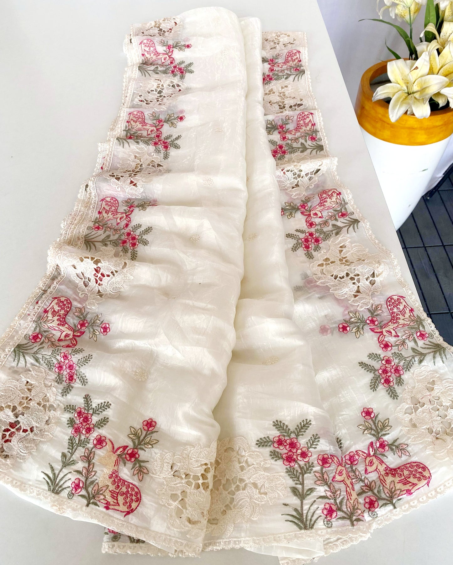Paper silk saree with embroidery