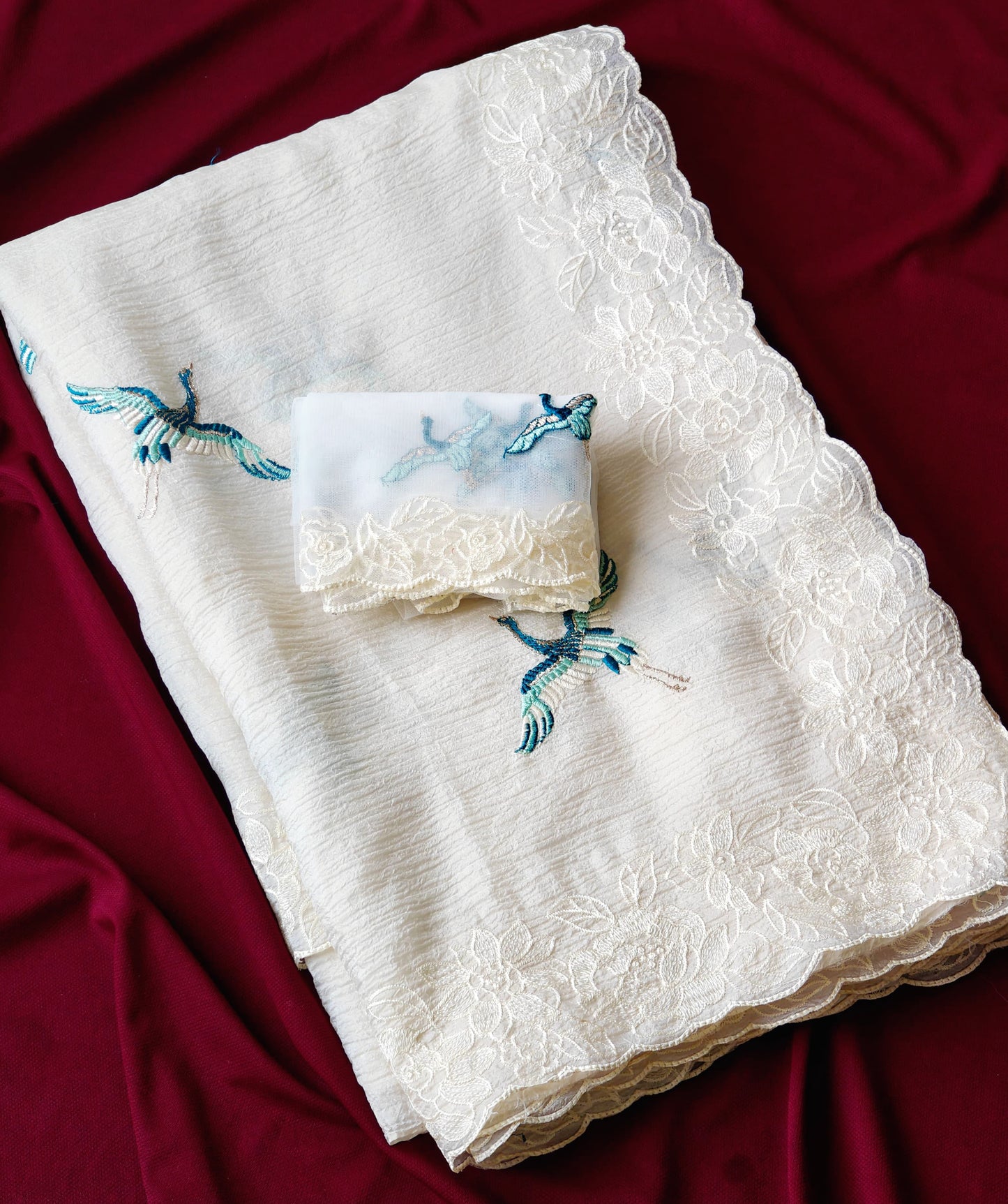 Beautiful crush silk saree with embroidery