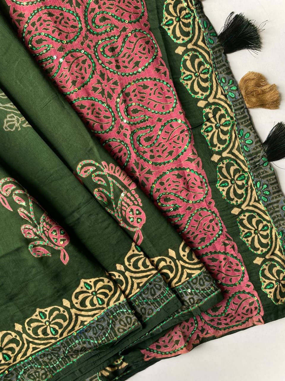 Chanderi cotton saree with handkantha work
