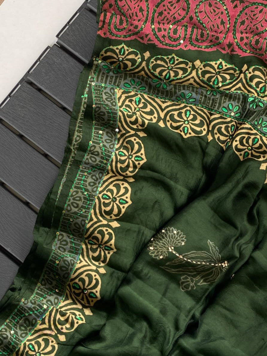 Chanderi cotton saree with handkantha work