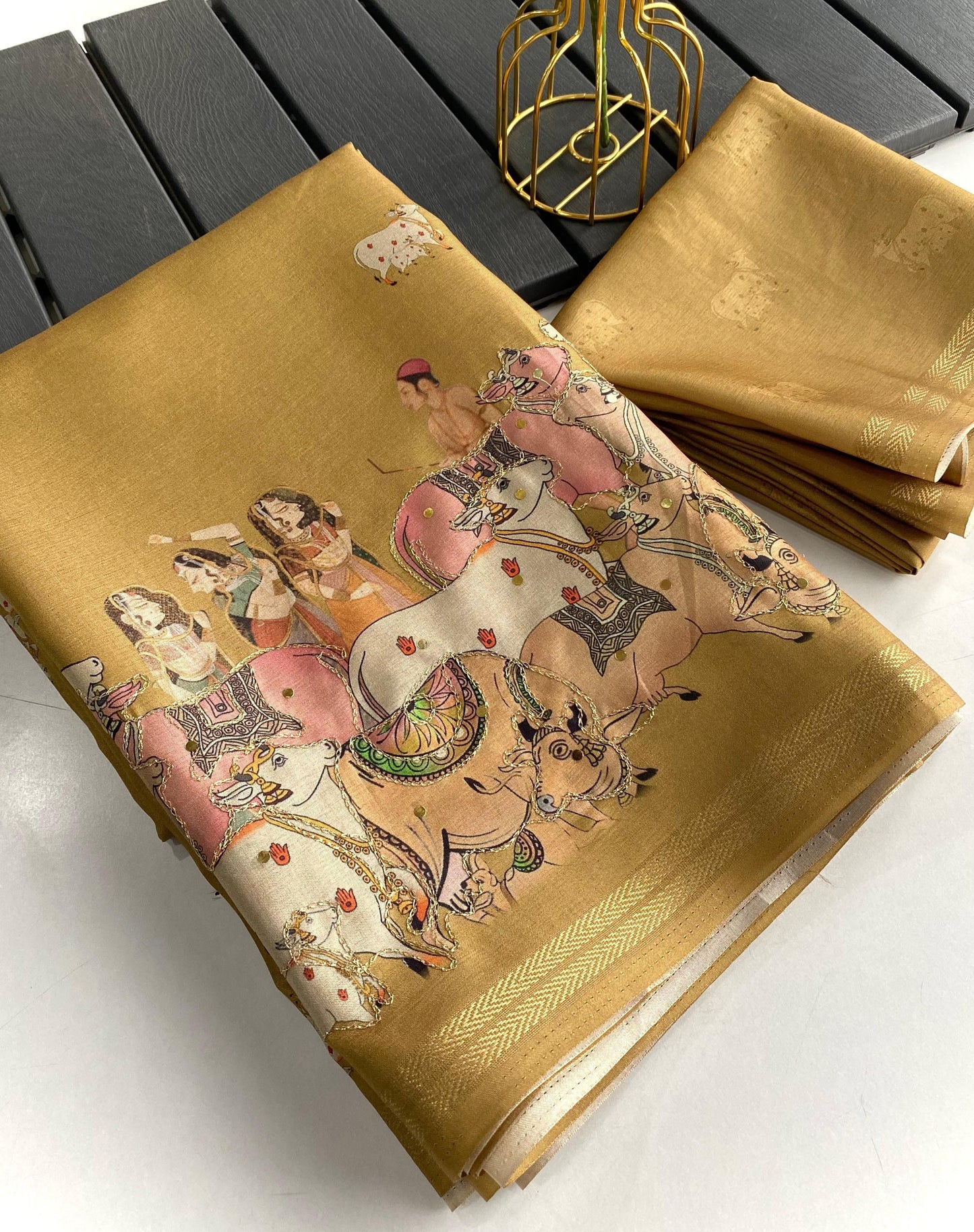 Dola silk saree with pitchwai embroidered work