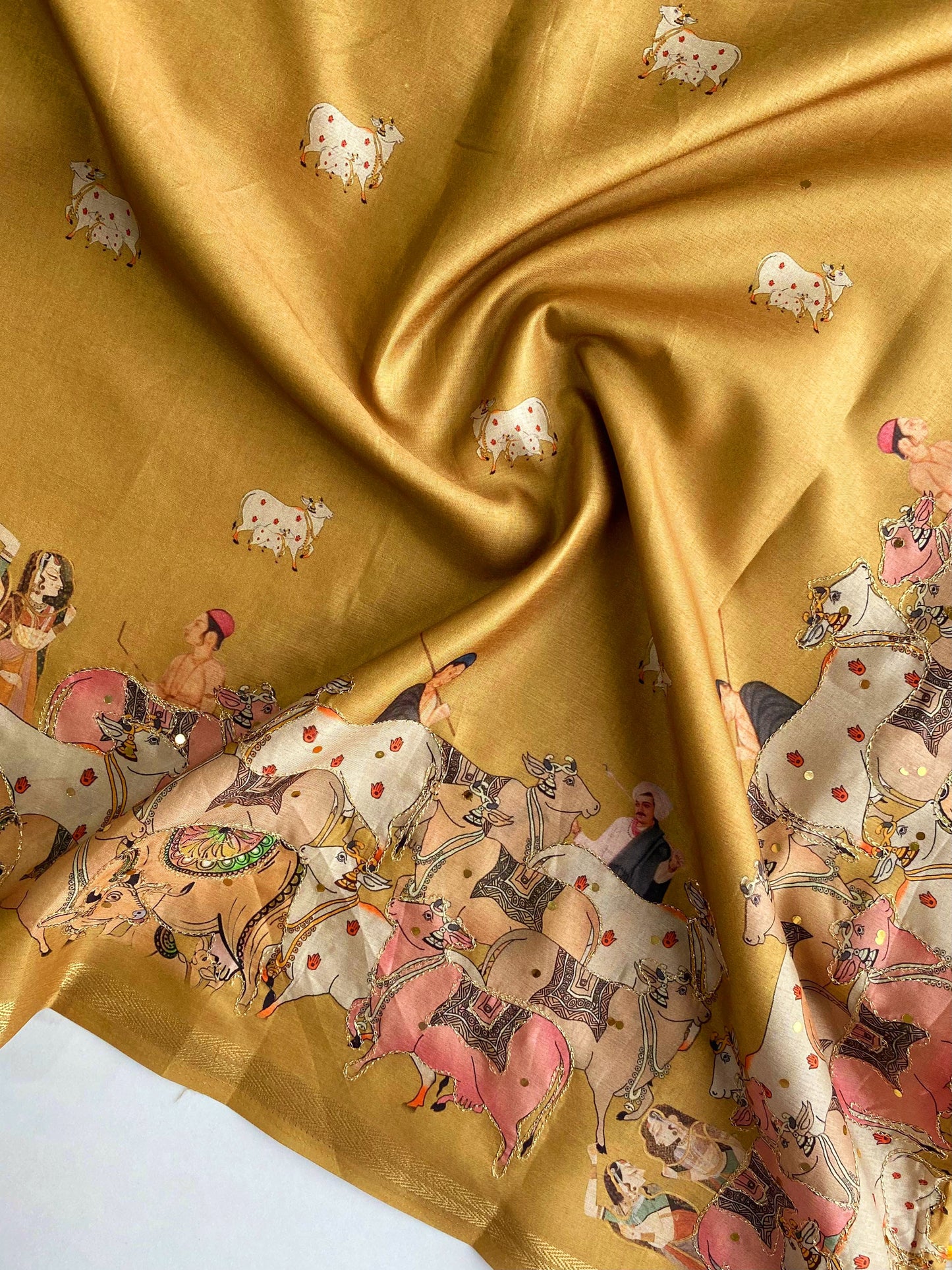 Dola silk saree with pitchwai embroidered work