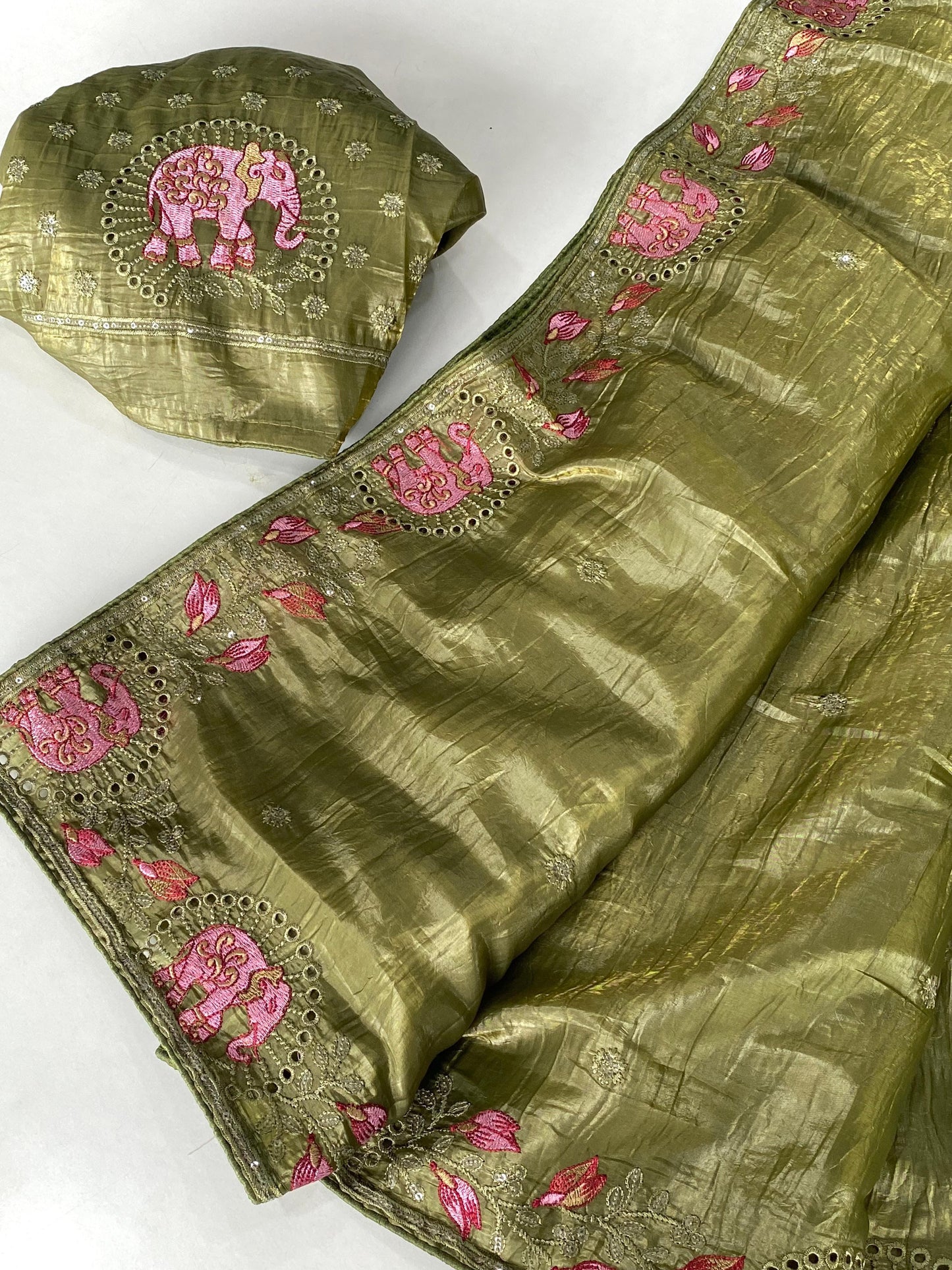 Crush silk saree with embroidery