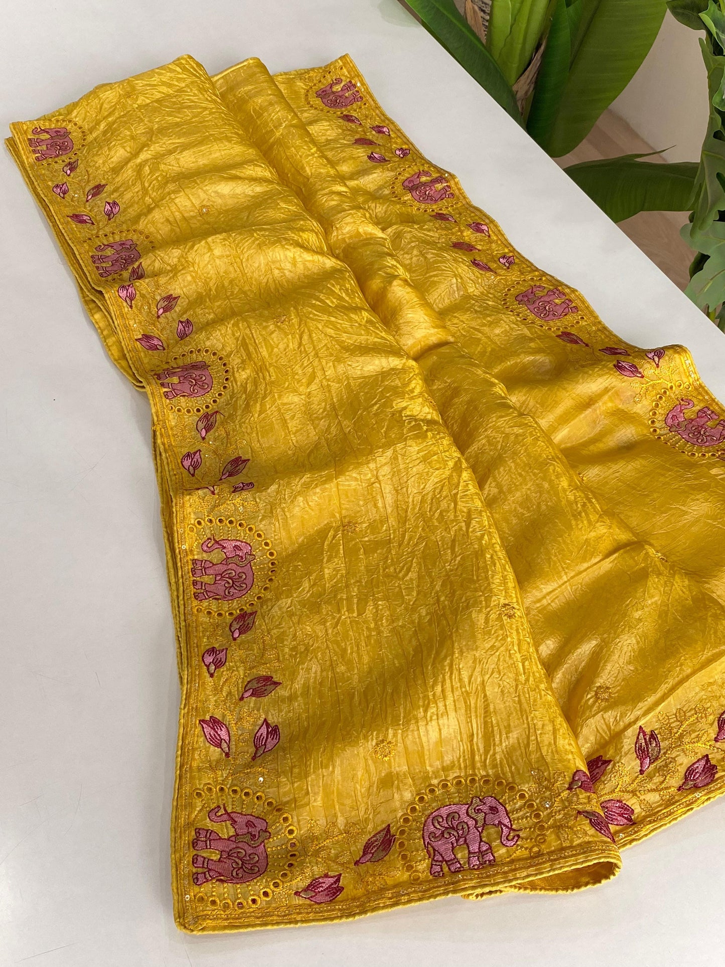 Crush silk saree with embroidery