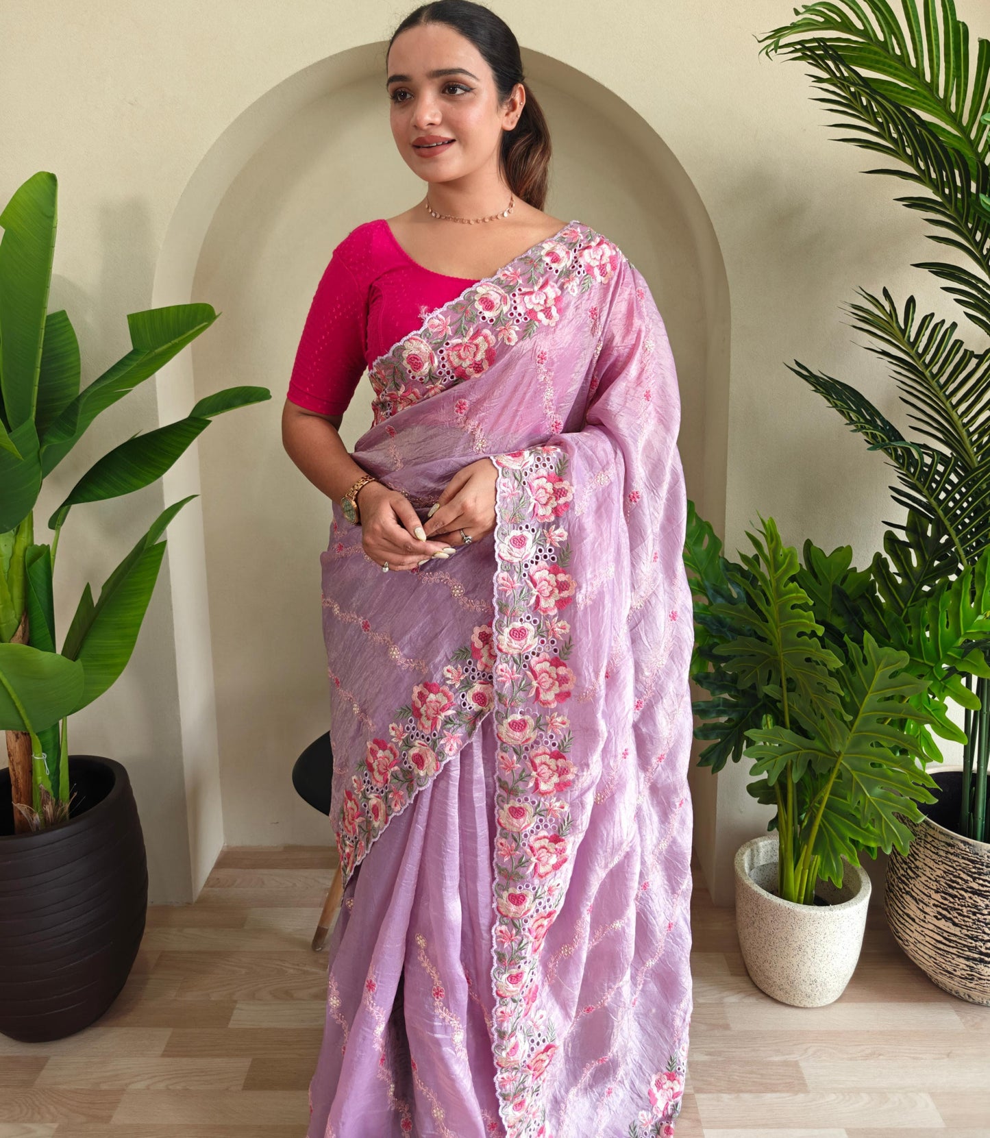 Crush silk saree with embroidery work