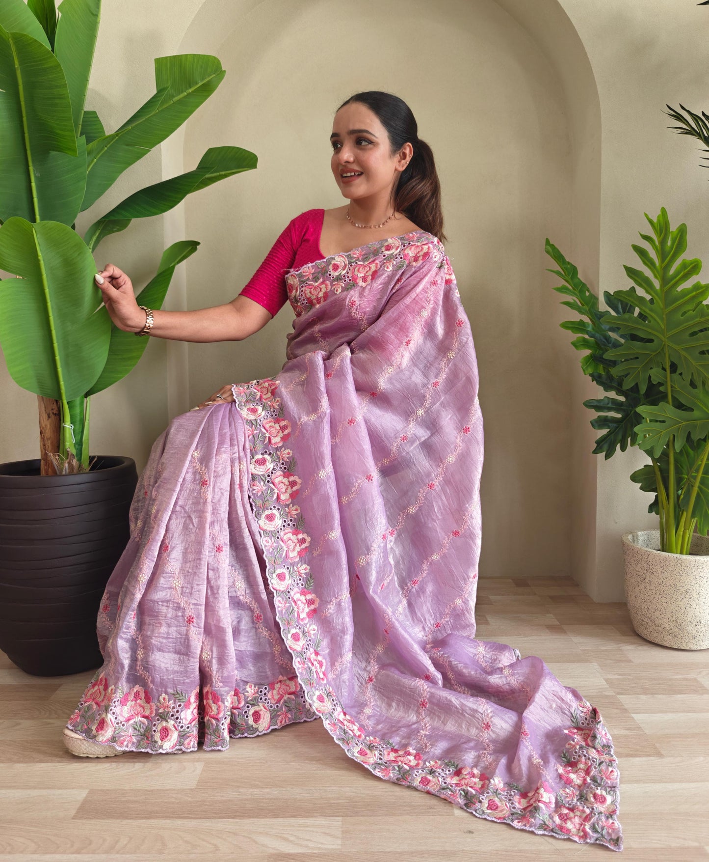 Crush silk saree with embroidery work