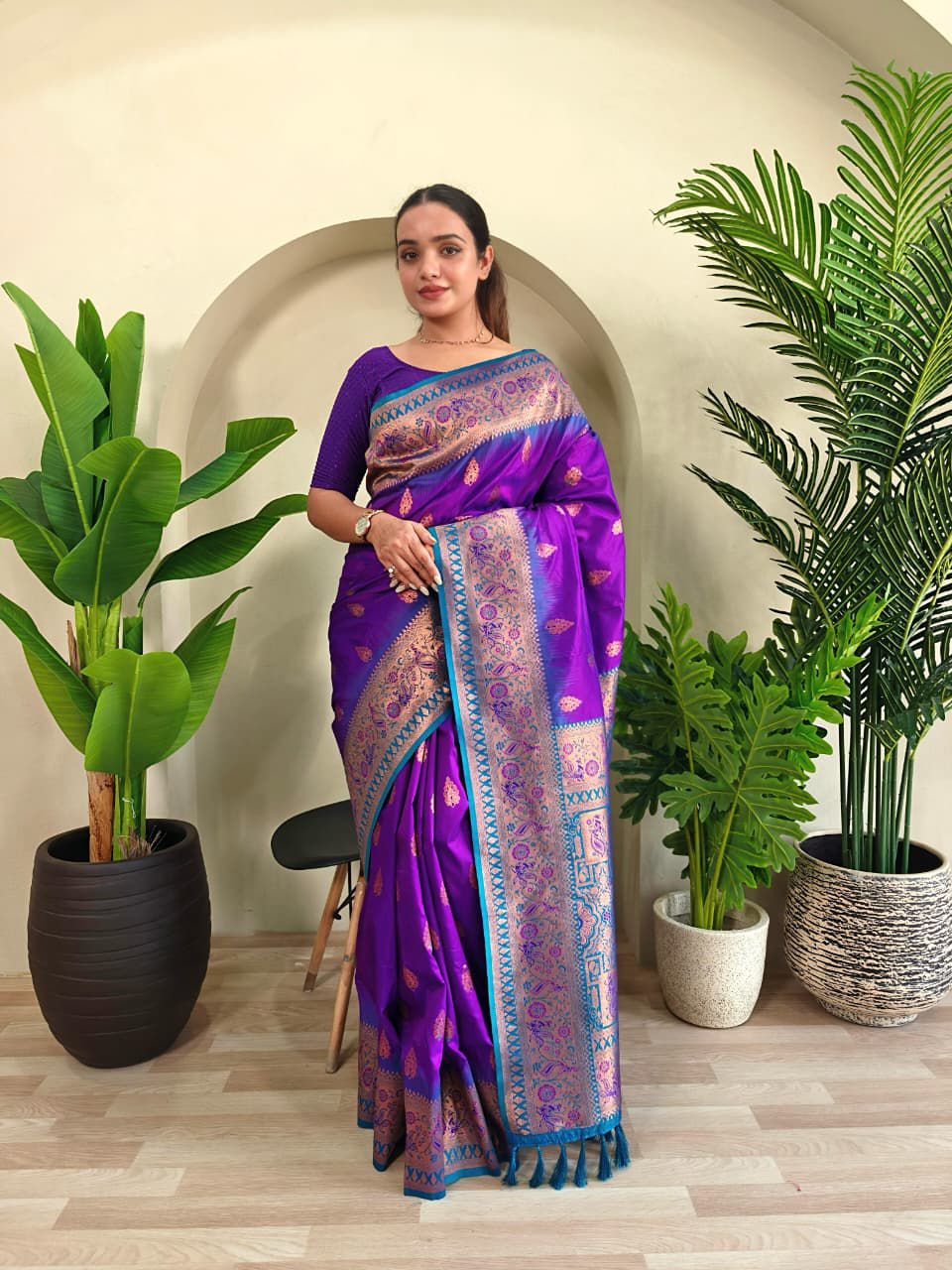 Paithani silk saree with meenakari work