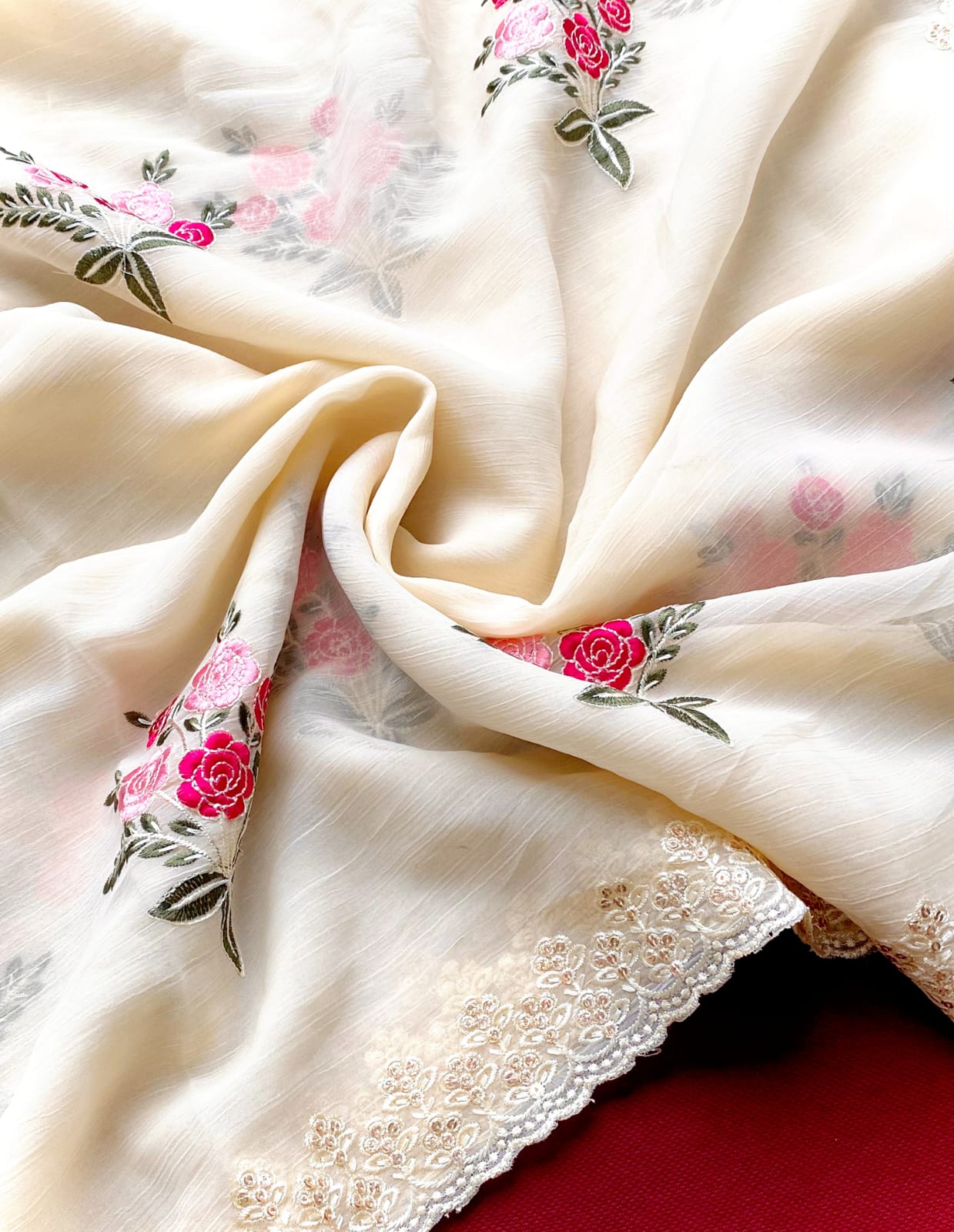 Pure bember crushed Saree with blouse material