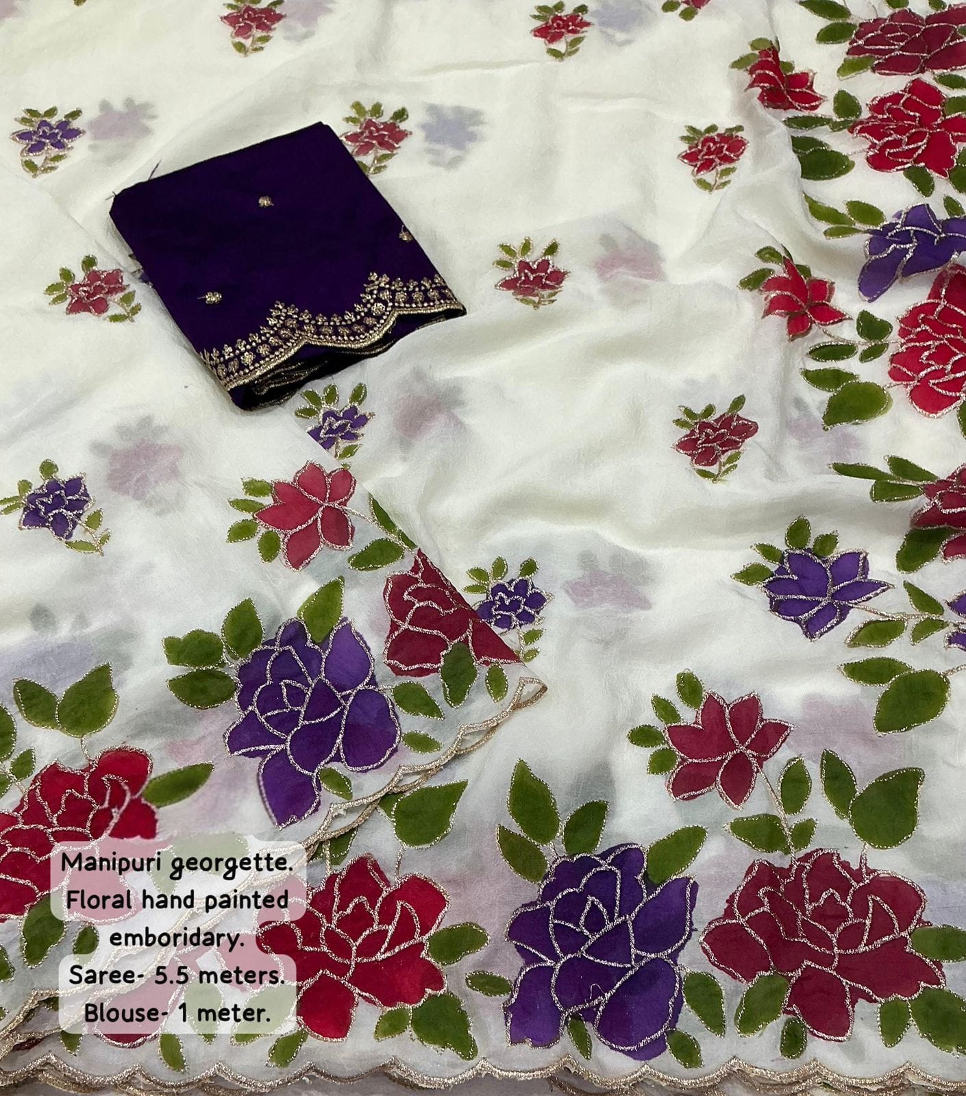 Beautiful Manipuri Georgette Floral handpainted saree