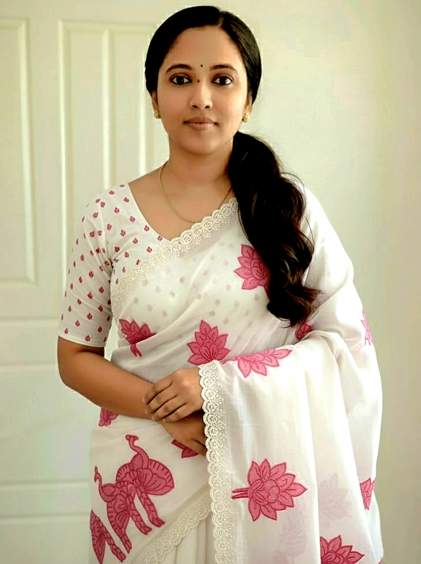 Crunchy silk saree with Applique work