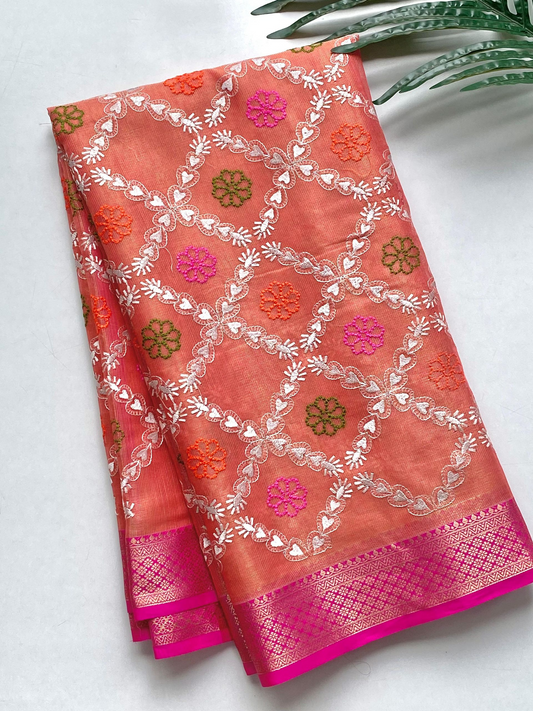 Tissue Kota Saree with embroidery