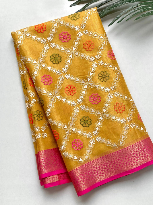 Beautiful Tissue Kota Saree with Embroidery