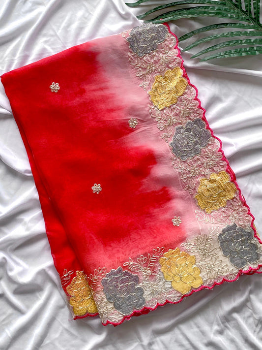 Pure Organza  saree with embroidery work