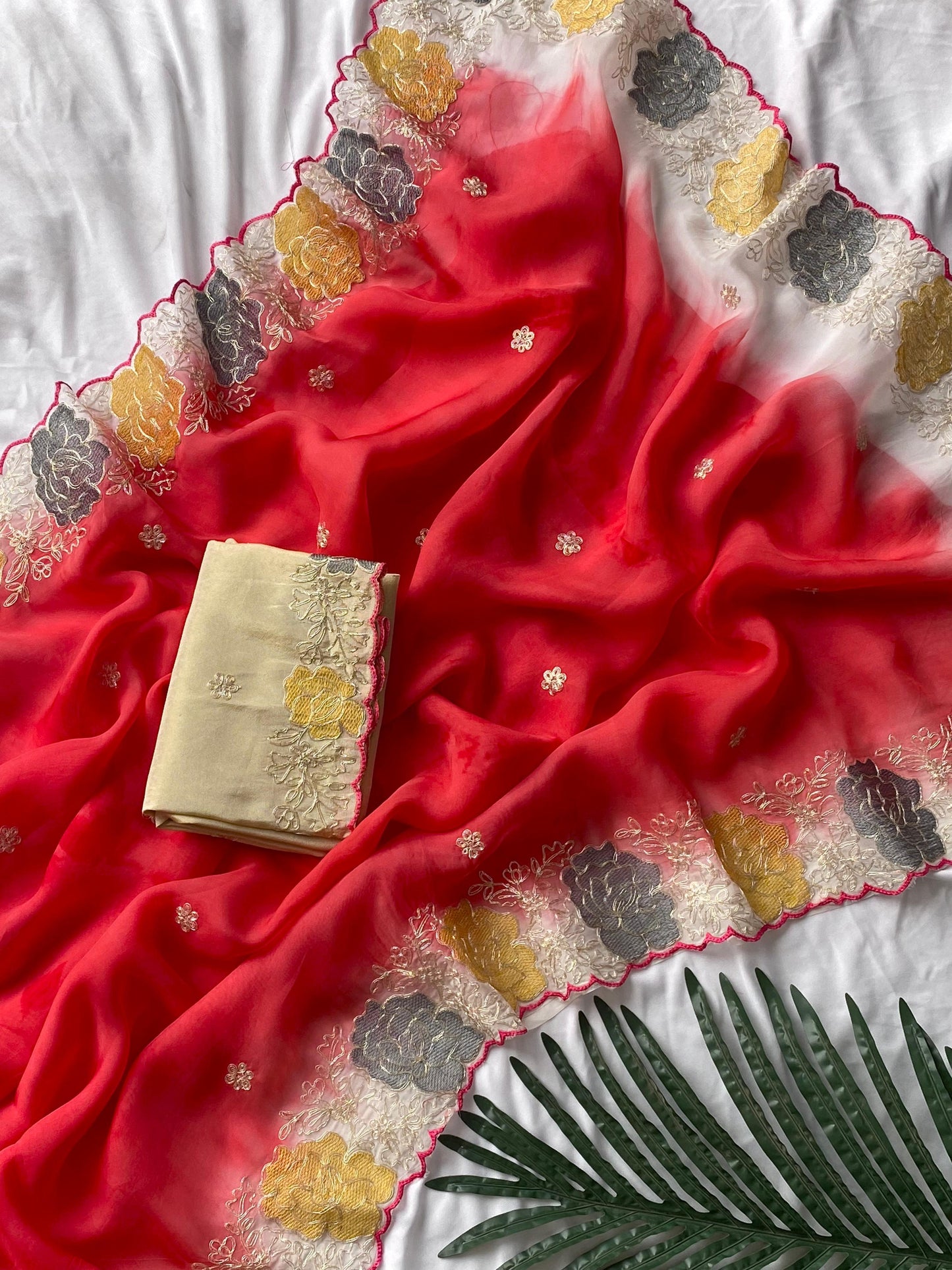 Pure Organza  saree with embroidery work