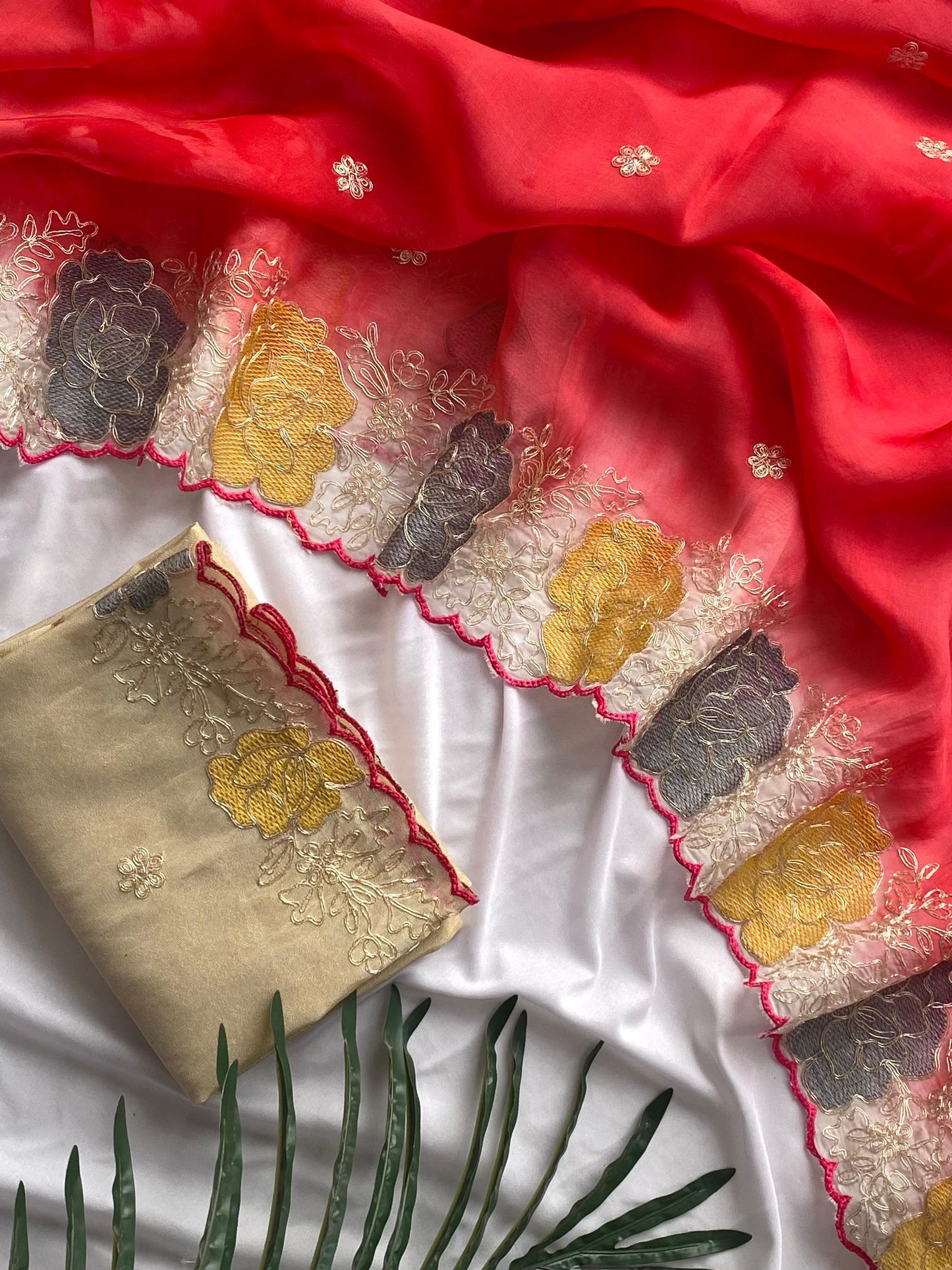Pure Organza  saree with embroidery work
