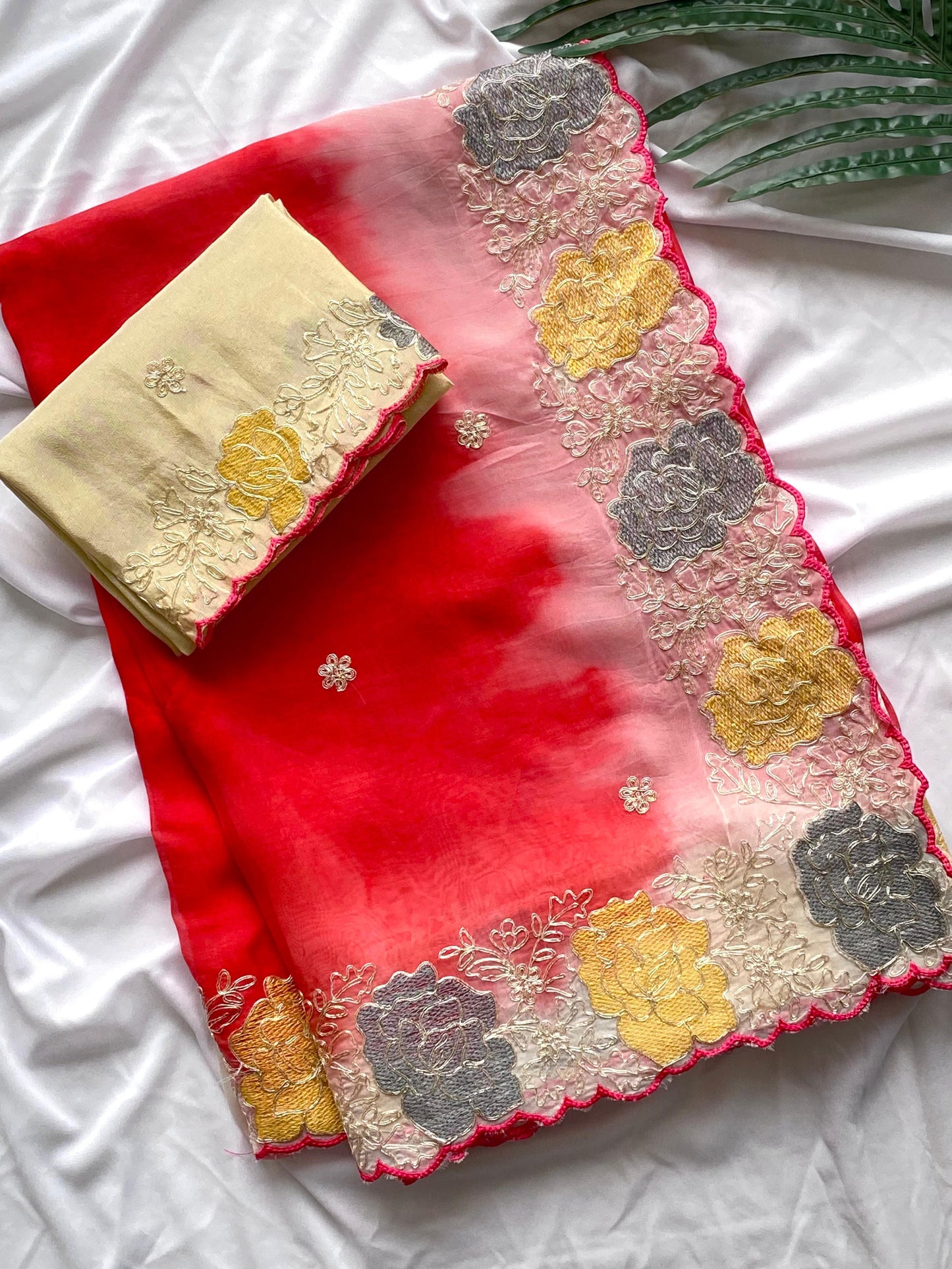 Pure Organza  saree with embroidery work