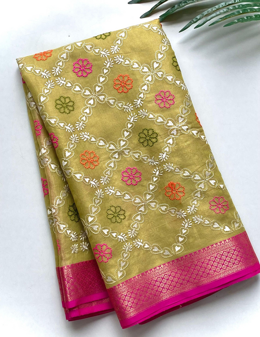Beautiful Tissue Kota saree with Embroidery