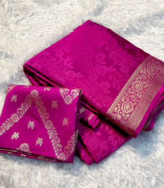 Chinon silk saree with Dola silk Blouse material