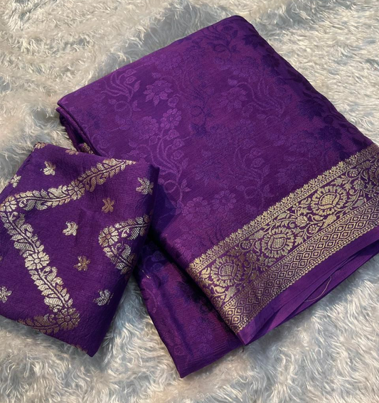 Chinon silk saree with Dola silk Blouse material