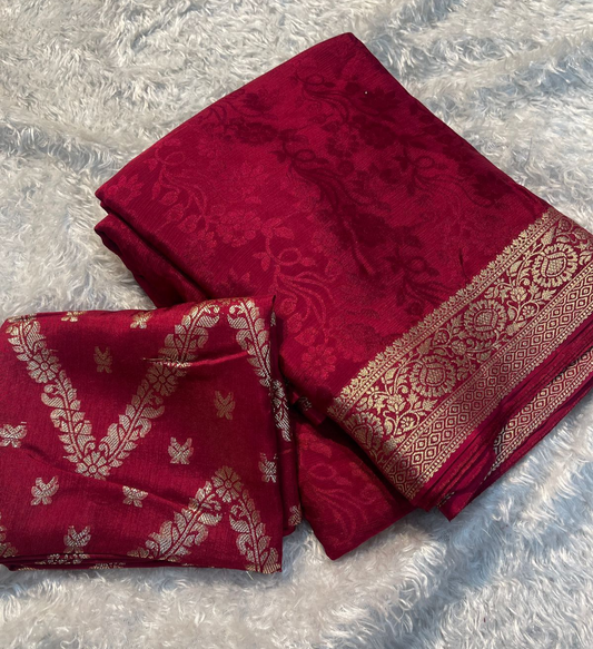 Chinon silk saree with Dola Banarasi silk Blouse material