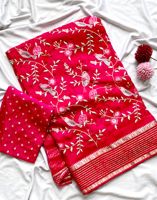 Premium silk saree with Thread embroidery