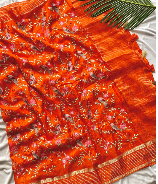 Premium silk saree with thread embroidery