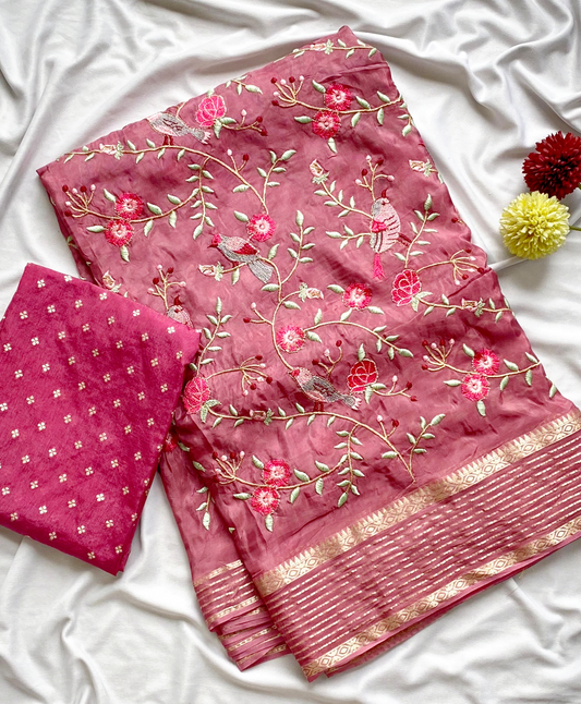 Premium silk saree with Thread work embroidery