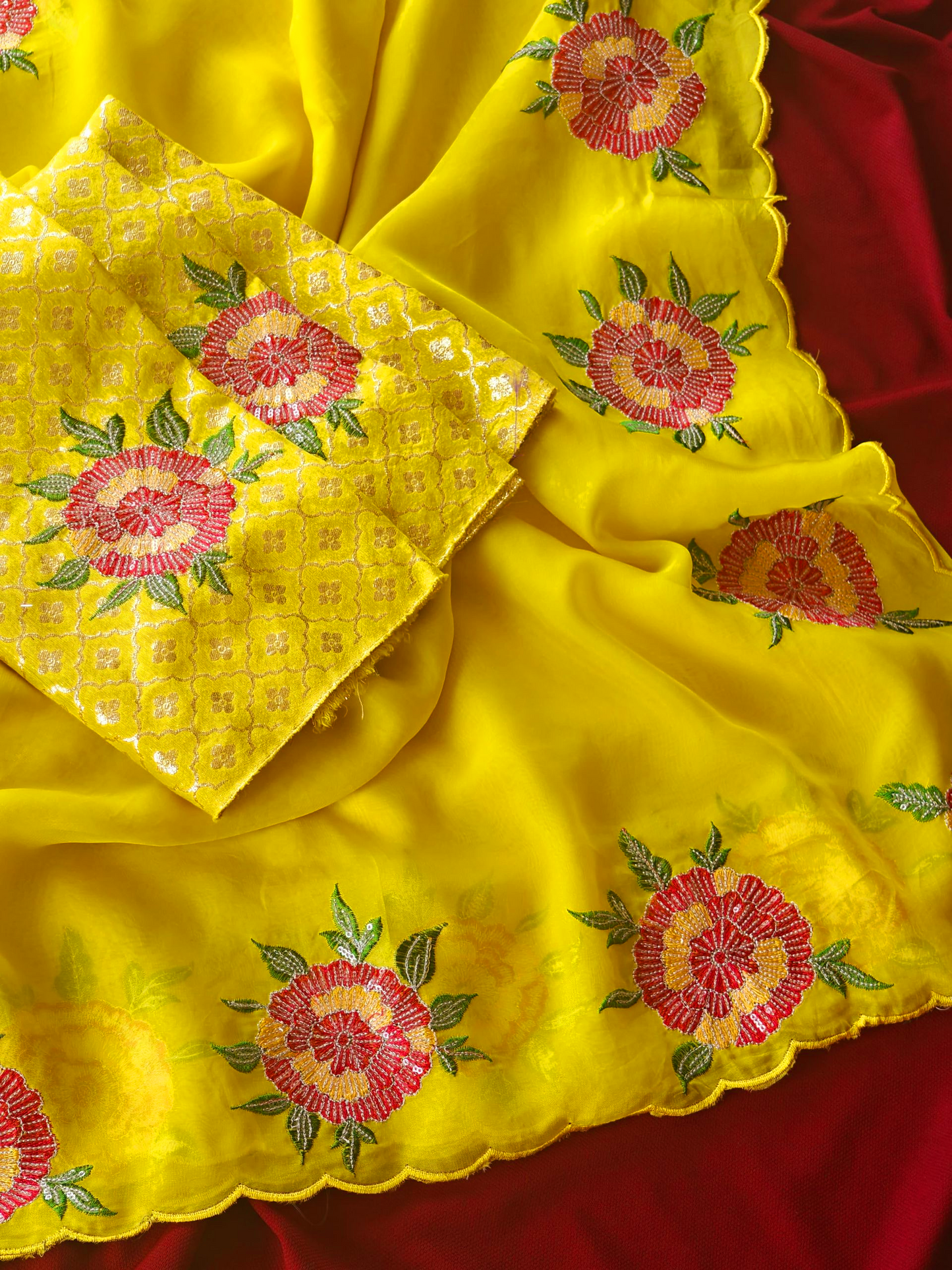 Pure Organza saree with Floral embroidery