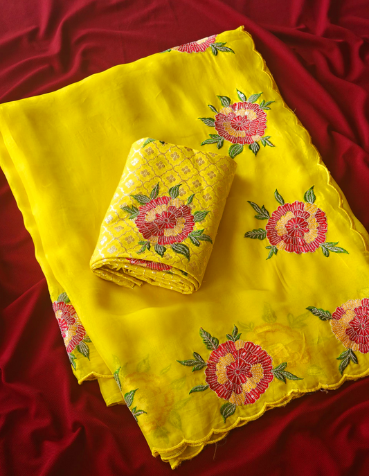 Pure Organza saree with Floral embroidery
