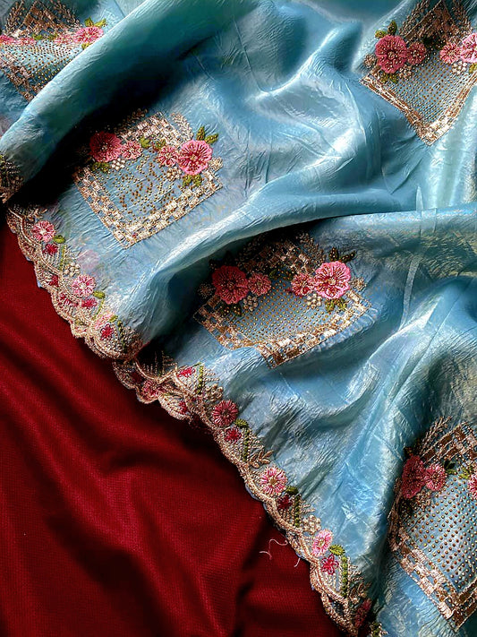 Paper silk saree with embroidery