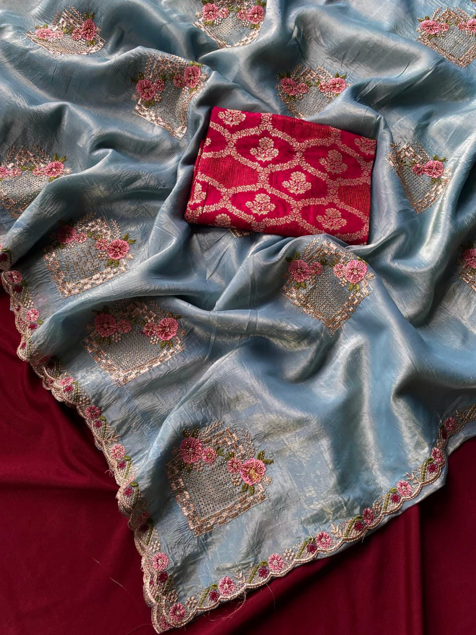 Paper silk saree with embroidery