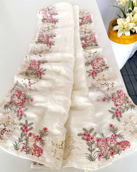 Paper silk saree with embroidery