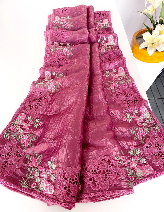 Paper silk saree with embroidery