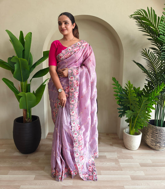 Crush silk saree with embroidery work