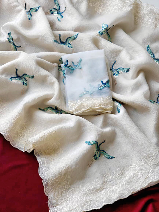 Beautiful crush silk saree with embroidery