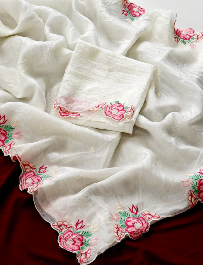 Crush silk saree with embroidery