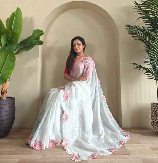Crush silk saree with embroidery