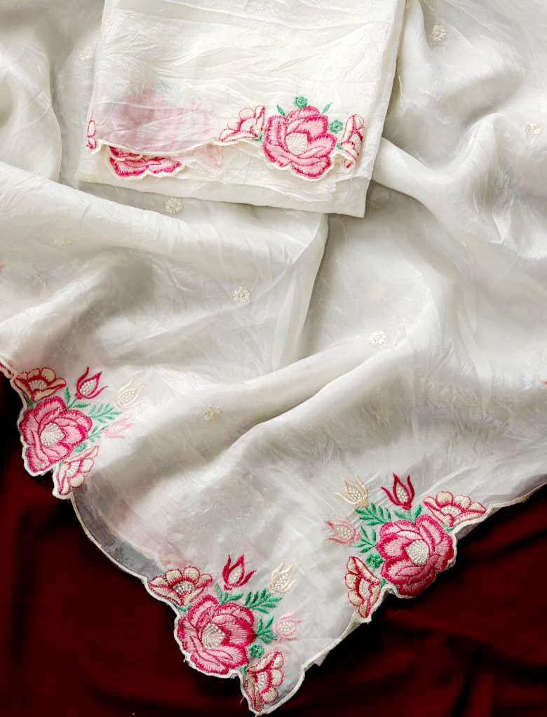 Crush silk saree with embroidery