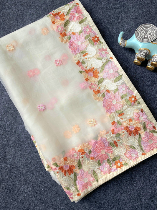Beautiful chiffon saree with embroidery