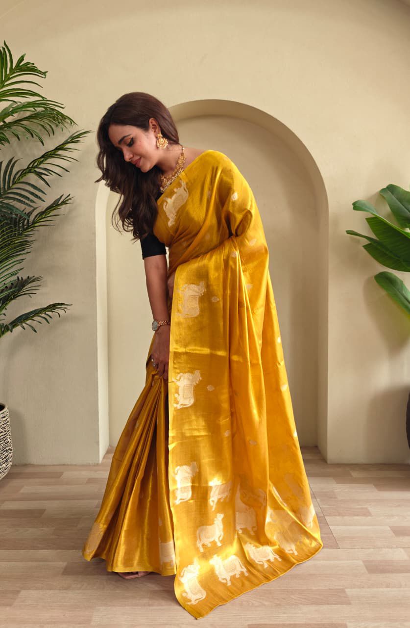 Tissue silk saree with pichwai pattern