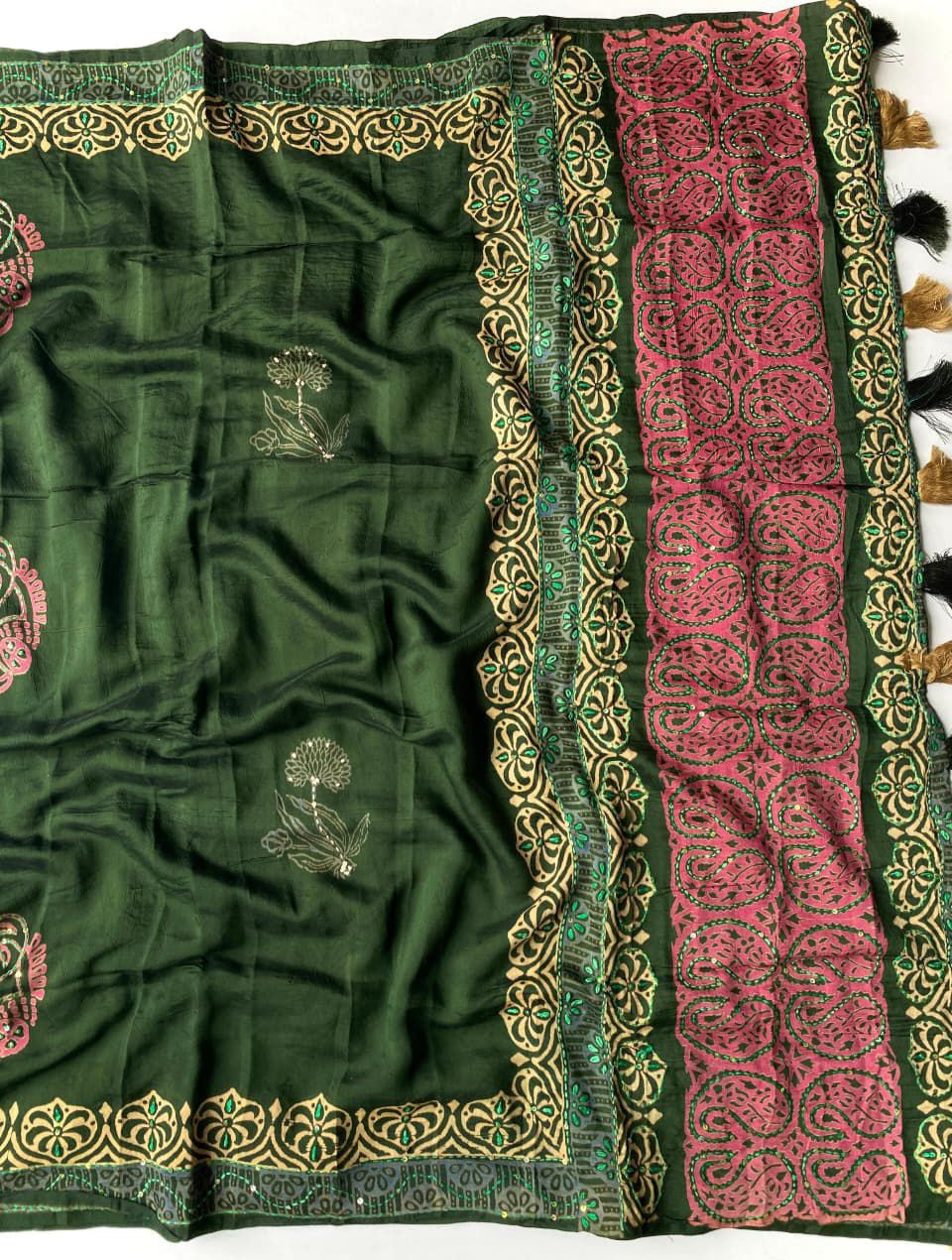 Chanderi cotton saree with handkantha work
