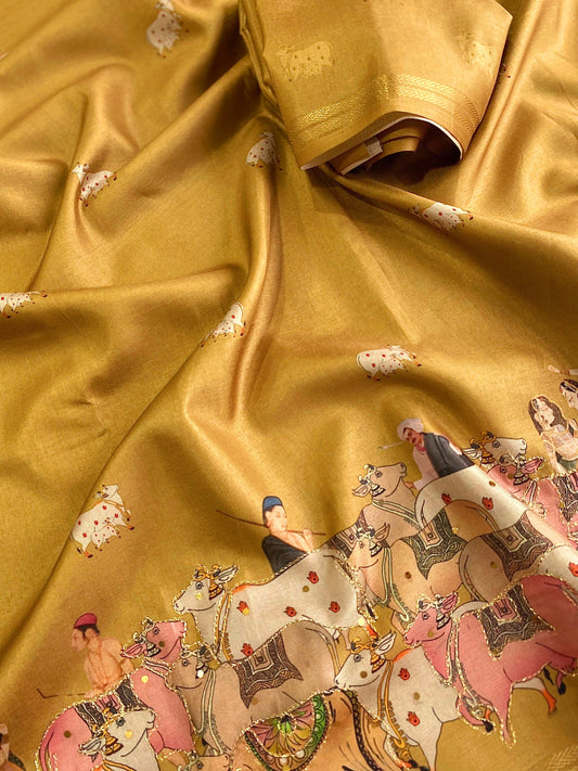 Dola silk saree with pitchwai embroidered work