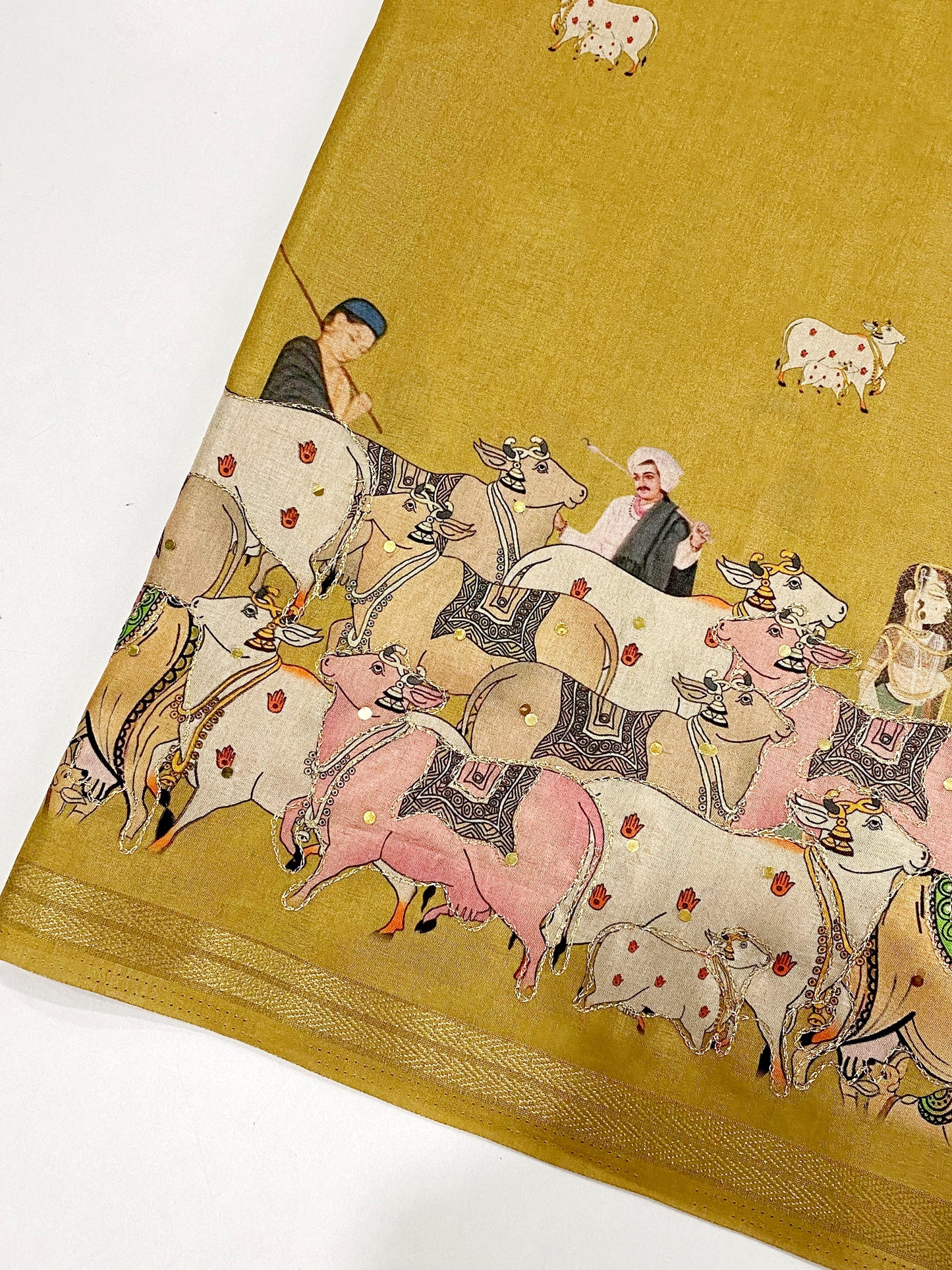Dola silk saree with pitchwai embroidered work