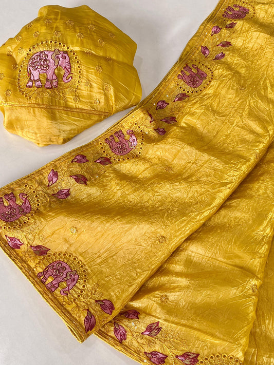 Crush silk saree with embroidery