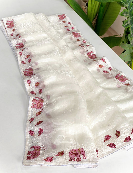Crush silk saree with embroidery