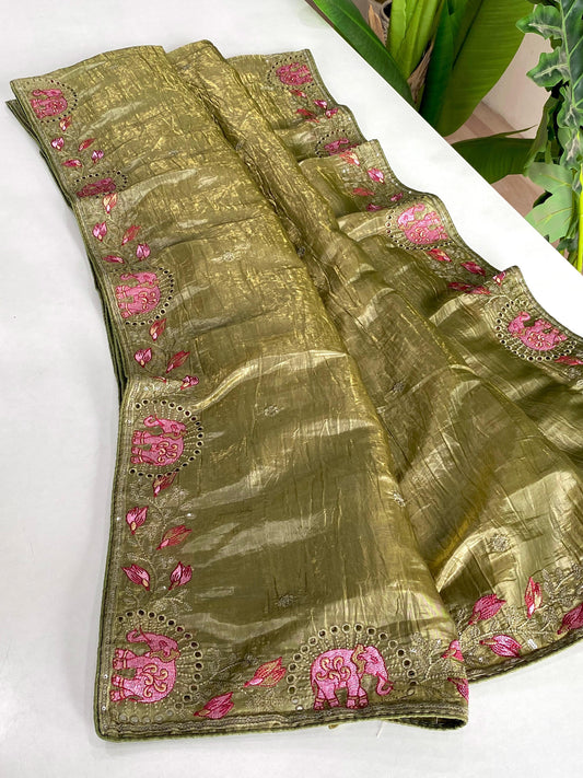 Crush silk saree with embroidery