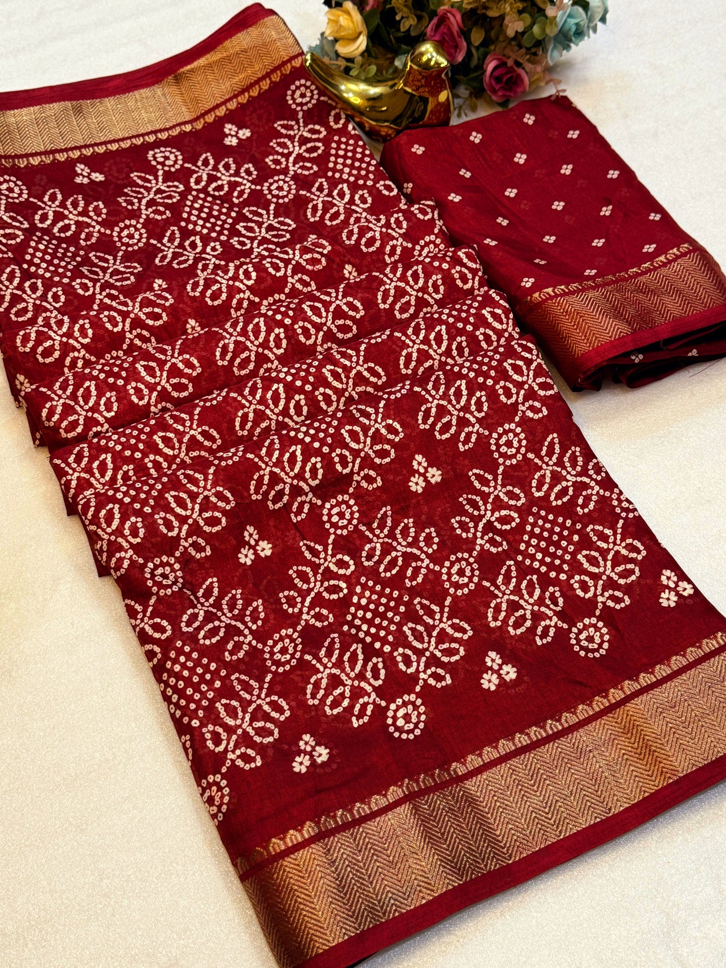 Dola silk saree with bhadhani print