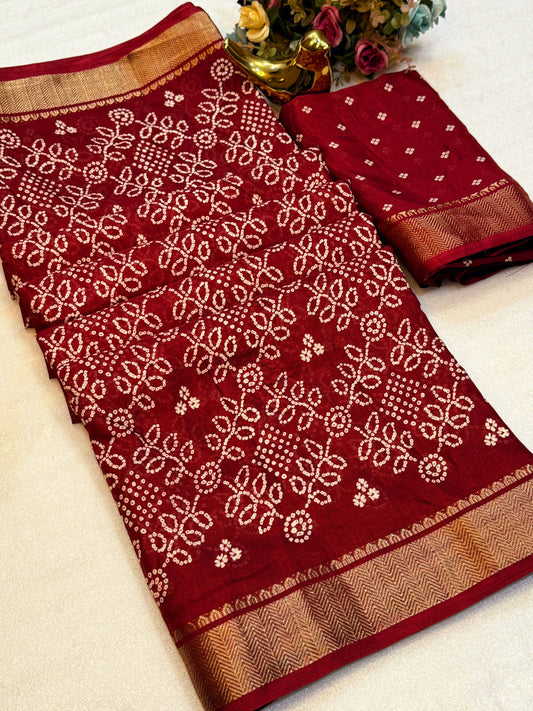 Dola silk saree with bhadhani print