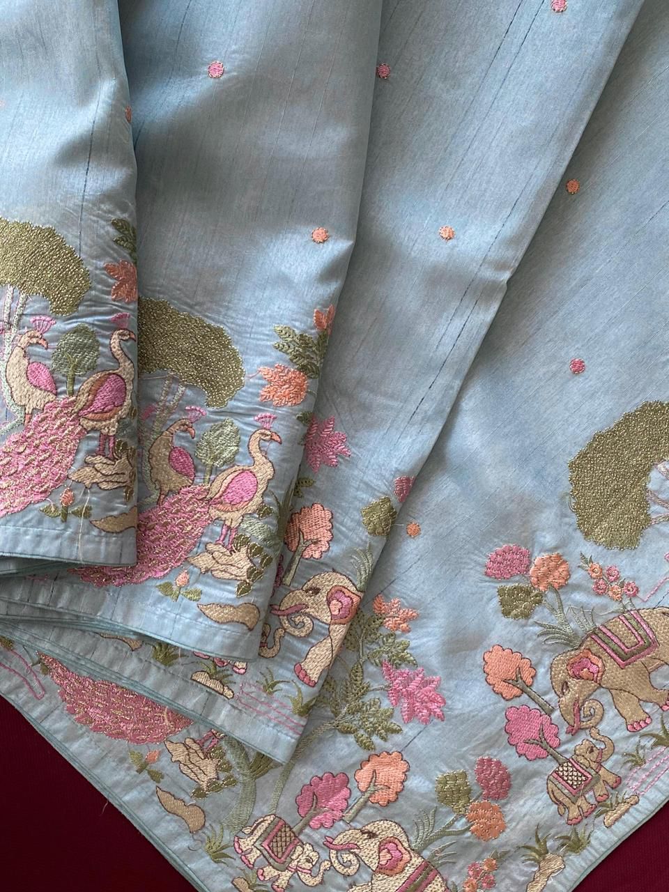 Tussar silk saree with embroidery